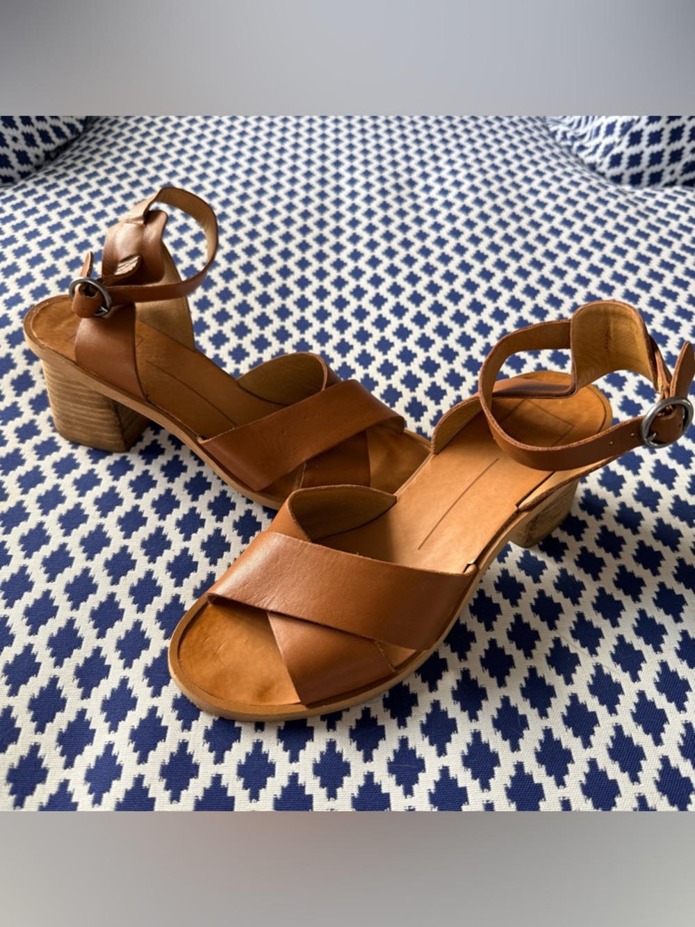 Dolce Vita Tan Leather Block Heel Sandals Size 7.5 (Fits 8) Ankle Strap